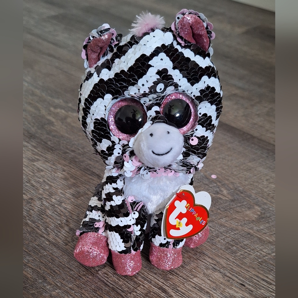 Ty Sequin Zebra Plush with Pink Accents